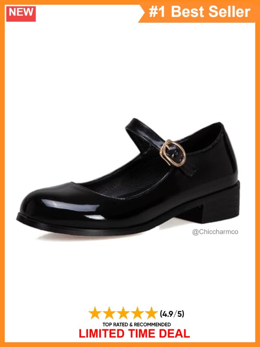 Mary Jane Flats Closed Toe Chunky Low Heel Comfortable Office Dress Shoes